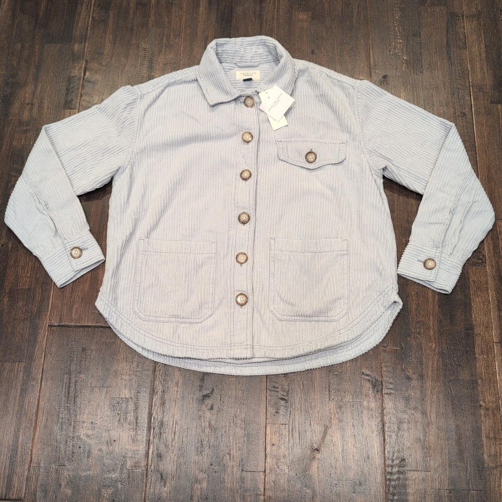 New American Eagle Corduroy Button Up Shirt Jacket Light Blue Womens Small